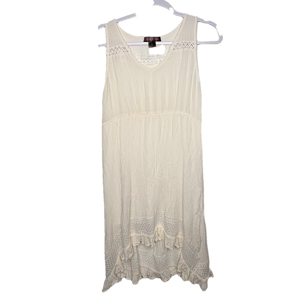 Rock&Roll Cowgirl White Lace Mini Dress L Western Boho Festival Coastal Cowgirl